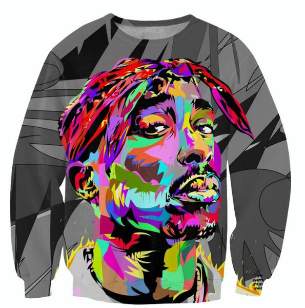 

новая мода женщины / мужчины 2pac тупак американский гангстер рэп звезда harauku стиль смешные 3d печатных crewneck кофты толстовки k66, Black