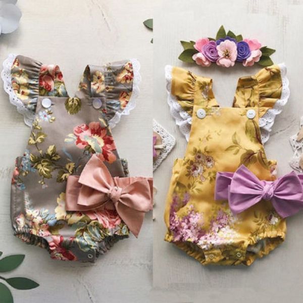 

2018 new kid girl floral bodysuits summer baby girls flower lace sleeveless bodysuits jumpsuit children infant outfits clothes, Blue