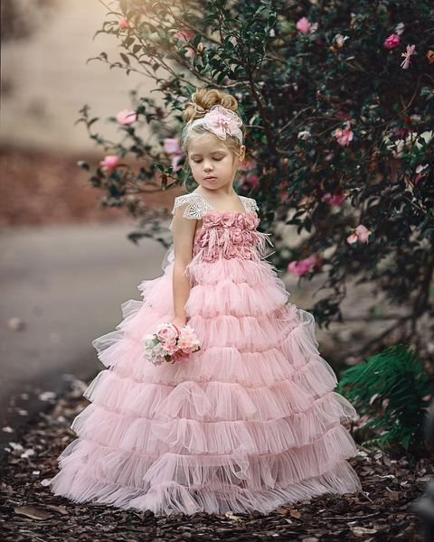 

2018 new arrival flower girls dresses for weddings pink handmade flowers tiered floor length kids prom dresses wedding party dress vestidos, White;blue