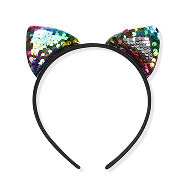 

xdomi new children sequins cat ear hair bands girls reversible mermaid party hairband headwear diy hair accessories hoop, Slivery;white