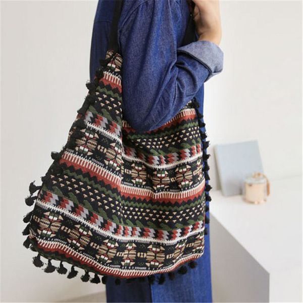 

tassel fringe women vintage shoulder bag gypsy bohemian ethnic retro knitting woven femanine handbag folk boho shopping bag tote