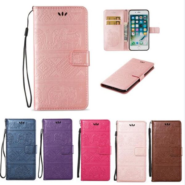 Elefantes em relevo de couro da aleta wallet phone case para iphone xs max xr 8 7 6 s plus samsung s8 s9 s10e mais nota 9