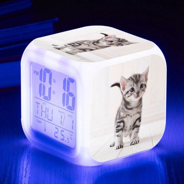 

temperature/calendars dispaly ldc clock cute cats print led alarm clock kids toy watch led digital reloj despertador