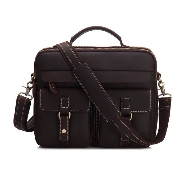 

new crazy horse leather men's messenger bag retro fashion leather briefcase shoulder slung wear-resistant computer bag