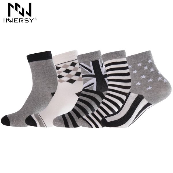 

innersy 2017 brand 5pcs/lot socks thin socks long deodorize cotton boy's casual wear colorful stocking pattern men, Black