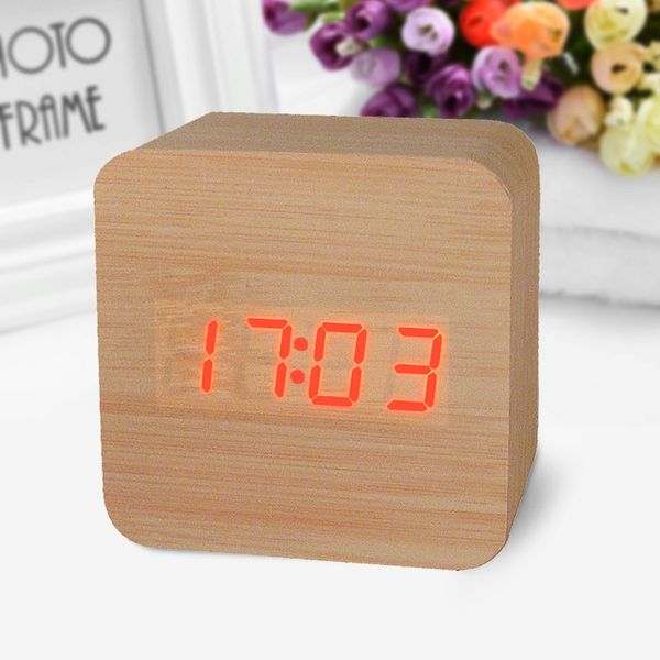 

wooden led digital alarm clock voice activated date and time temperature alternate display beautiful home decoration products