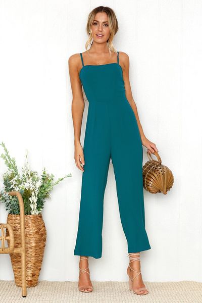 

new spring summer 2018 fashion jumpsuits for women sleeveless spaghetti strap jumpsuit blue straight jumpsuits, Black;white