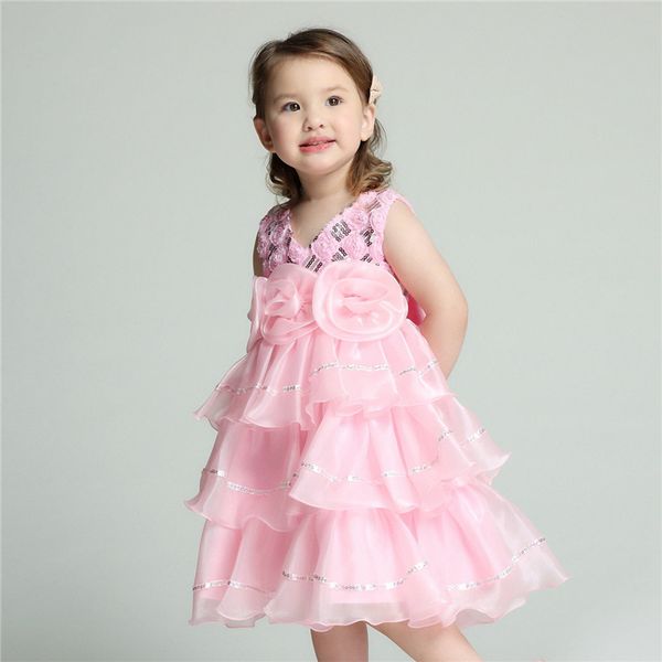 

girls wedding princess skirt children 's performance costumes sequins flower wear dress v - neck petticoat skirt, Black;red