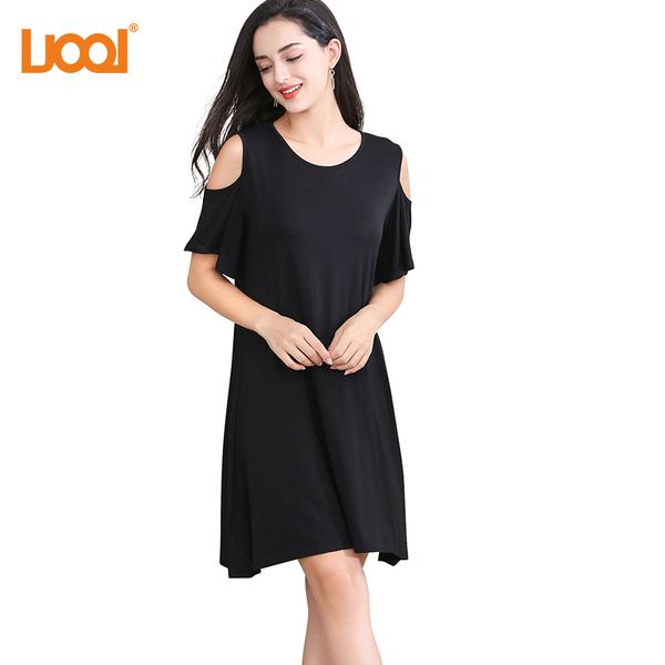 

mini dress casual clothes for women off the shoulder loose straight female dresses solid soft modal 2xl dress autumn 2018, White;black