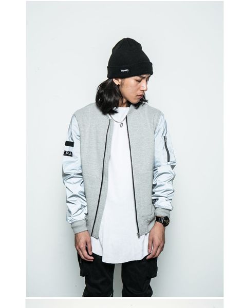 

tkpa men ma1 bomber jacket 3m reflective thin spring clothing coats sleeves patchwork vintage jackets casual wear, Black;brown