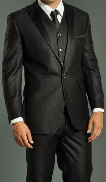 

brand new one button shiny black peak lapel wedding men suits groom tuxedos men party groomsmen suits (jacket+pants+vest+tie) j858, Black;gray