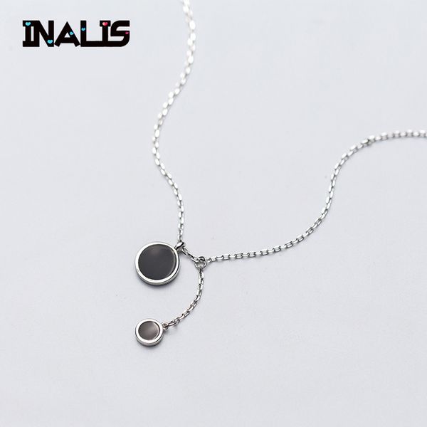 

inalis new korea style necklace with chain s925 sterling silver 2pcs round black epoxy pendant for women wedding party jewelry