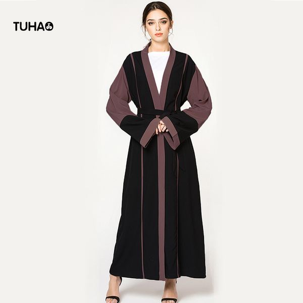 

tuhao female robe color patchwork v-neck 5xl plus size long cardigan women outerwear autumn kimono trench coat tb1572, Tan;black
