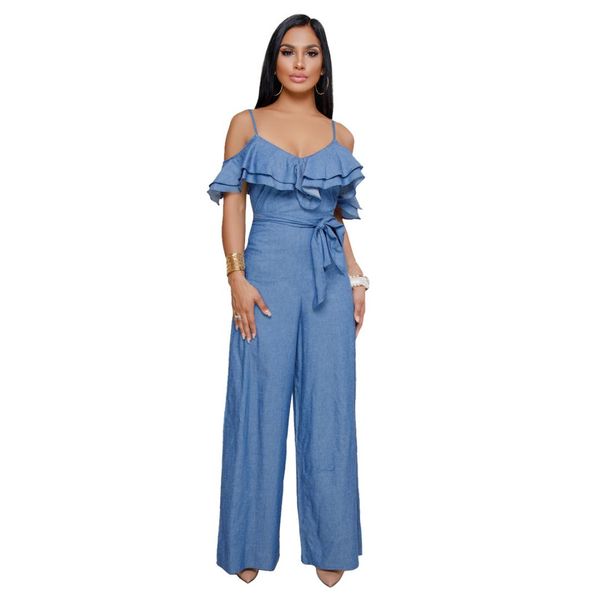 

strap ruffles jumpsuits womens summer vintage wide leg pants denim jumpsuits rompers female overalls ns3968, Black;white