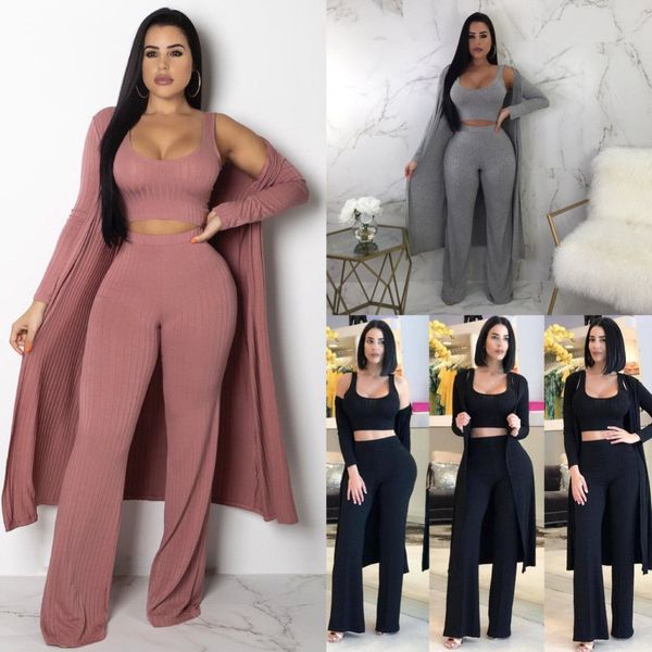 

autumn winter womens sport tracksuit 3 pcs vest coat sports pants outfit wear set, Gray