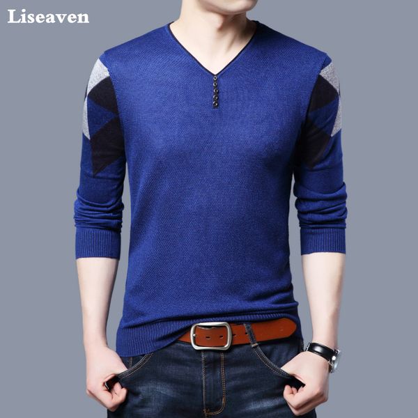 

liseaven sweater men 2018 autumn winter slim fit cashmere wool pullovers men v-neck pull homme sweaters, White;black