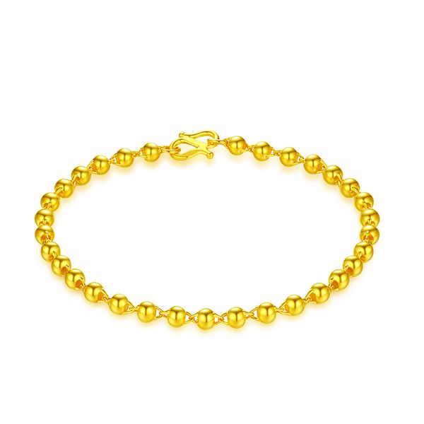 

pure 24k yellow gold bracelet women smooth beads bracelet 5.35g, Black