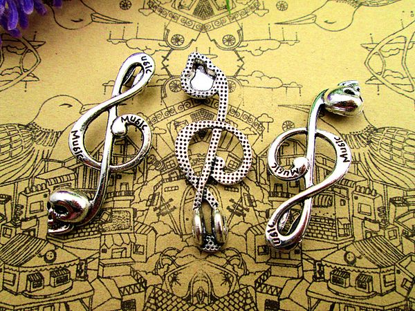 

36pcs retro antique silver skull music charms pendant 39x15mm, Bronze;silver