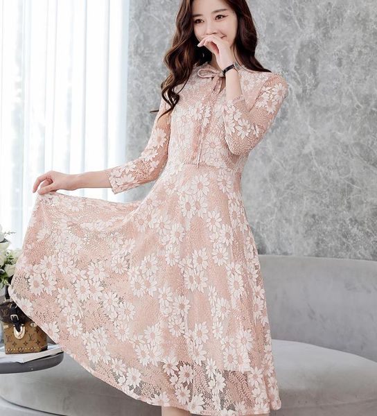 

2018 new style women spring lace dress fashion medium length dress, Black;gray