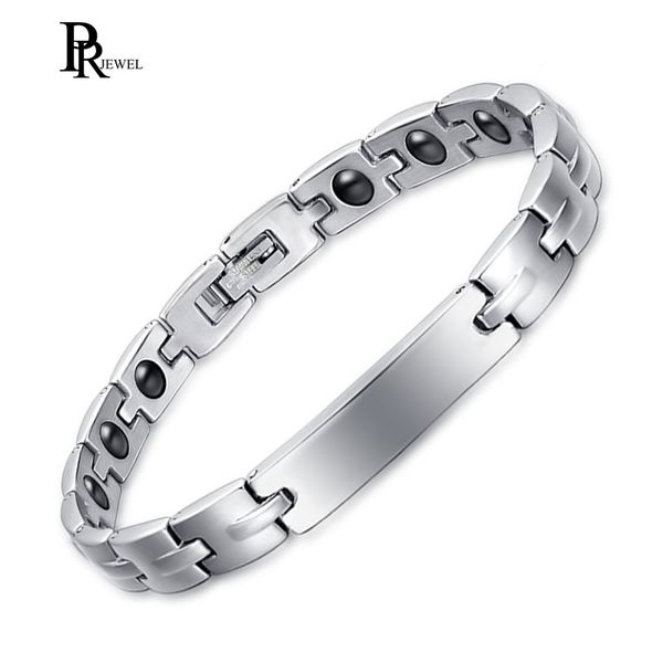 

hematite therapy bracelet for men magnetic pain relief health care stainless steel chain box, Golden;silver