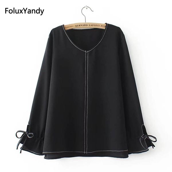 

v-neck flare long sleeve blouse women plus size 3 4 xl casual loose lace up women blouse shirt kkfy1151, White