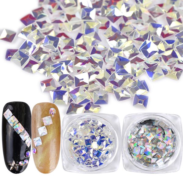 

1box laser silver clear square diamond nail art glitter flake crystal diy tip tool manicure 3d uv gel polish jewelry decor ji191, Silver;gold