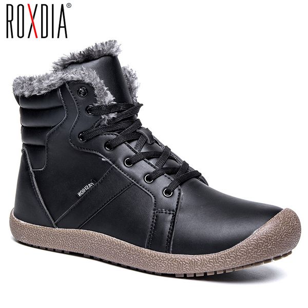 

roxdia plus size 39-48 leather men fashion boots for casual male winter boots snow warm fur waterproof mens work shoes rxm089, Black