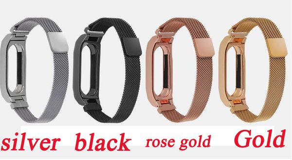 

new arrival miband 3 2 milanese loop stainless steel strap for mi band 3 2 wristbands bracelet wrist straps belt, Black;brown