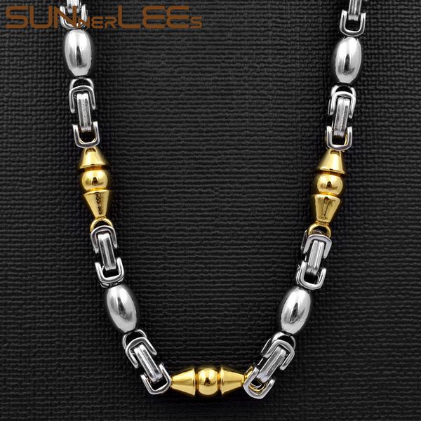 

sunnerlees fashion jewelry stainless steel necklace 6mm geometric byzantine link chain silver gold color for men women sc69 n