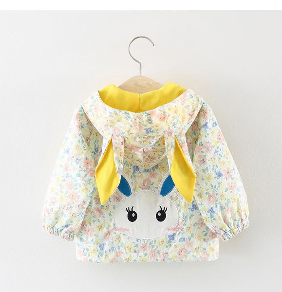 

baby girl kids clothing coat rabbit hooded coat long sleeve Flower print kids winter warm coat outwear kids clothes