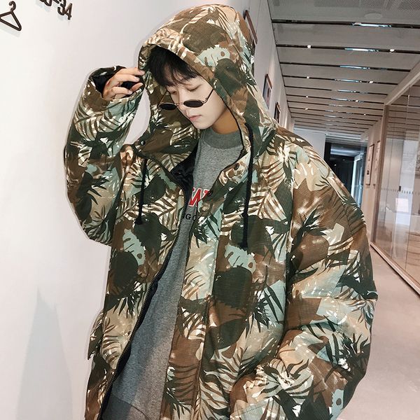 

2018 winter camouflage loose cotton jacket hooded youth couple thick cotton clothing red / gray / white army green m-2xl, Black
