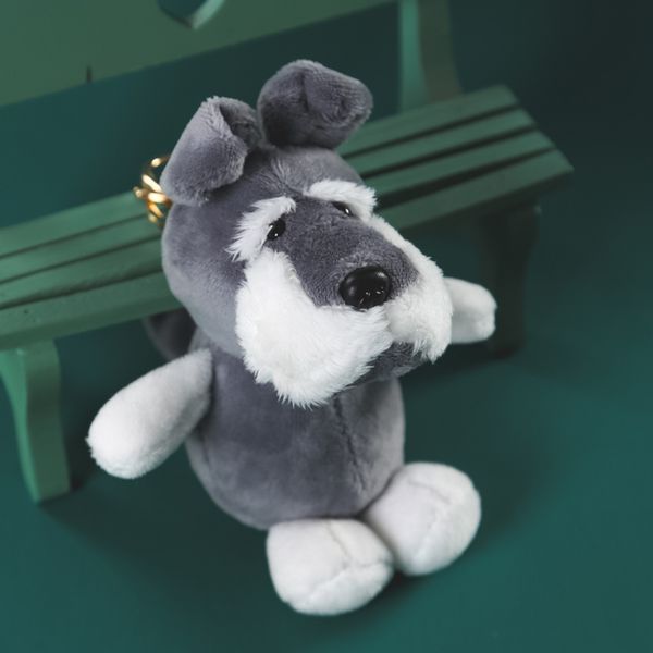 Kawaii Simulation Schnauzer Hund Puppe Plüsch weiche Tier Hund Spielzeug Puppe 12 cm Größe Geschenk Spielzeug Schlüsselanhänger Geburtstag Geschenk Puppe LA047