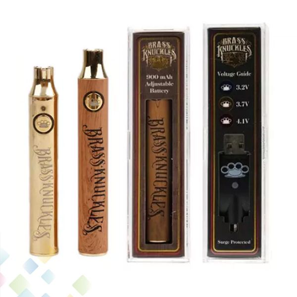 

Brass Knuckles Adjustable Battery 650mAh 900mAh Gold Wood Adjustable Voltage Vape Pen for 510 Thread Thick Oil Cartridge