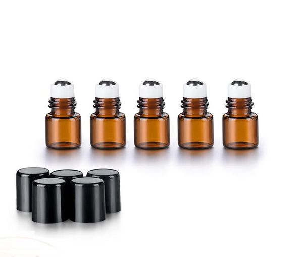 500 adet 1 ml Mini uçucu yağlar için rulo şişeler üzerinde rulo roll-on doldurulabilir parfüm şişesi deodorant kapları ile siyah kapak SN1836