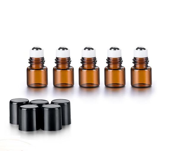 

500pcs 1ml mini roll on roller bottles for essential oils roll-on refillable perfume bottle deodorant containers with black lid sn1836