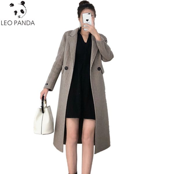 

autumn winter women new sashes single button v-neck two sided herringbone wool overcoat female slim temperament wool coat zx1060, Black