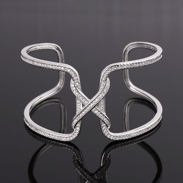 

xiumeiyizu simple bangle for women romantic open bangle bracelet fashion cubic zirconia jewelry wide cuff wristband pulseira, Black