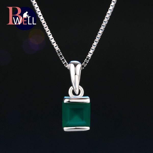 

bwell bwni038 natural gemstone square green chalcedony necklaces & pendants 925 sterling-silver-jewelry white gold fine jewelry