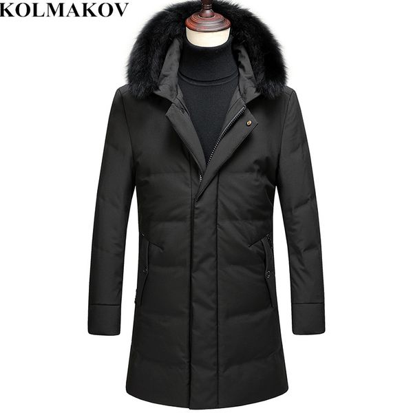 

kolmakov men's clothing 2018 new men's 85% white duck down coats with detachable fur collar homme winter down jackets man m-3xl, Black