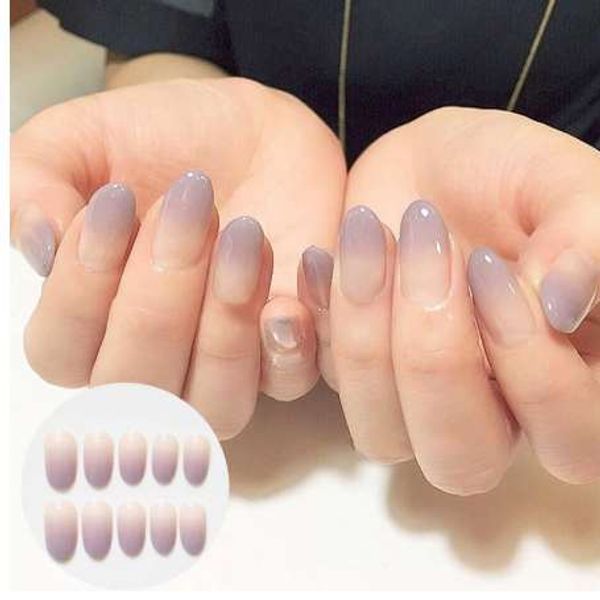 24 pcs de Alta Qualidade Encantadora Prego Falso Nude Roxo Gradiente Design Nail Art Falso Dicas Capa Completa Prego Falso