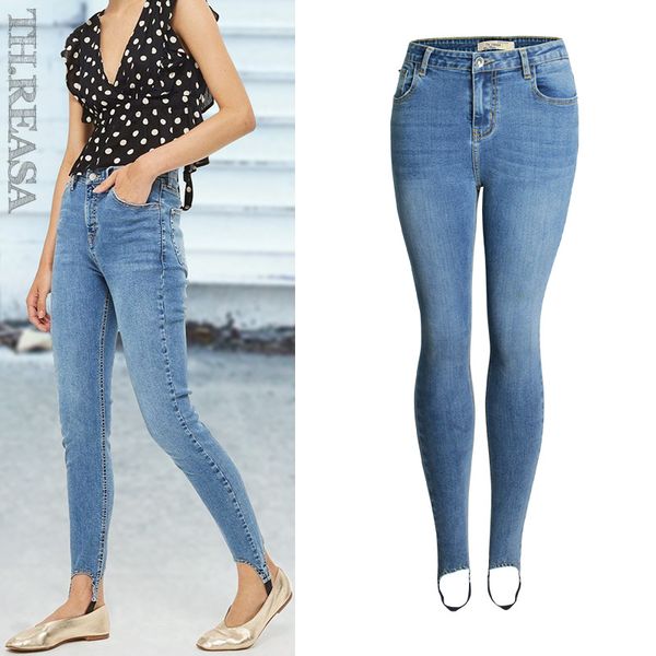 

step on foot slim jeans for women skinny high waist jeans woman blue denim pencil pants stretch waist women
