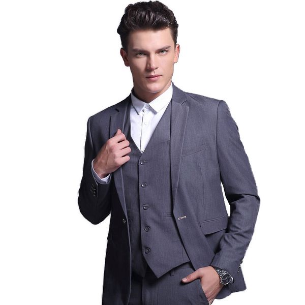 

grey men suits for wedding slim fit groom tuxedos 3 pieces one button groomsmen suits prom wear custom made jacket pants vest, Black;gray