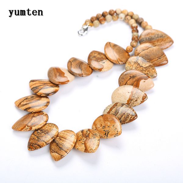 

yumten picture stone necklace choker women flower pendant colares grandes mulher natural crystal female jewelry colar masculino, Silver