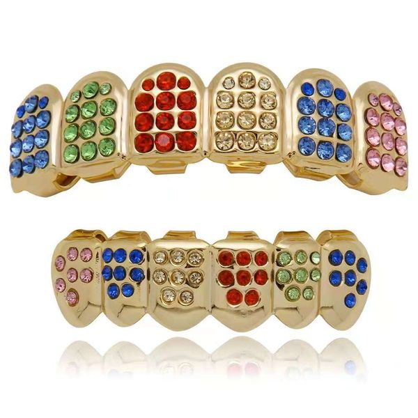 

hip hop golden grillz colorful diamonds dental grills real gold plated fashion cool rappers body jewelry hipping, Black