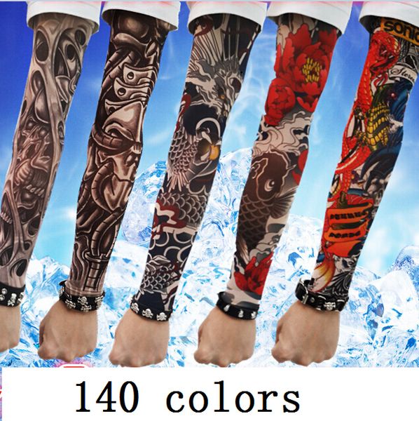 

fashion men' tattoo sleeve gloves women' outdoor summer sunscreen viscose gloves lover' riding tattoo, Blue;gray