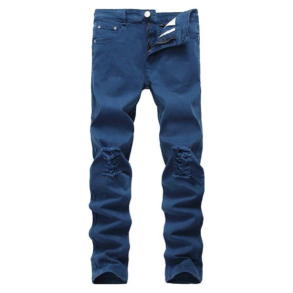 

2020 mens casual jeans fashional runway denim pants knee holes hiphop pants washed ing, Blue