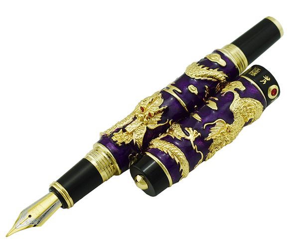 

jinhao purple cloisonne double dragon fountain pen iridium medium nib advanced craft writing gift pen for business, graduate