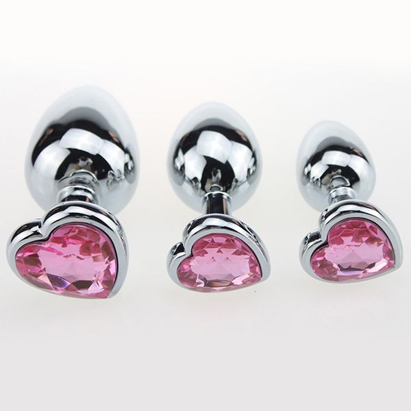 3 pcs grande médio pequeno aço inoxidável butt plug coração em forma de jóias adultos sexo brinquedos para mulher homens eróticos produtos sexo y1892803