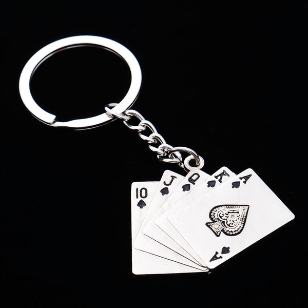 

new style poker keychain men male personality metal key chains key rings keyrings gift car keychains, Silver