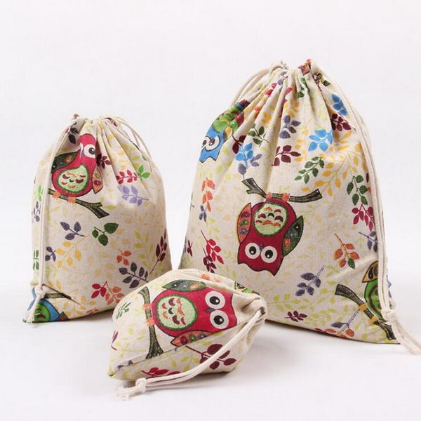 

lixun 3pcs/set owl women bags drawstring bags casual canvas printing travel storage school for girls bolsa feminina